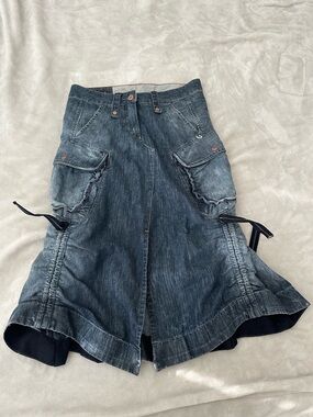 Marithe Francois Girbaud Washed Blue Denim Skirt with Red Stitching